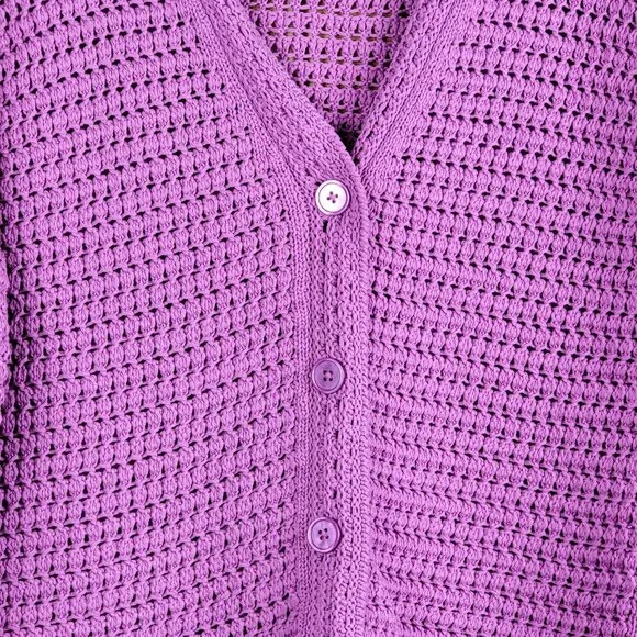 New Talbots Purple Open Knit Cotton V-Neck Cardigan Sweater - M - Picture 4 of 8